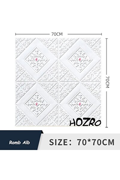 HOZRO Set 50 x Tapet 3D Autoadeziv HOZRO, Model Abstract, Romb Alb