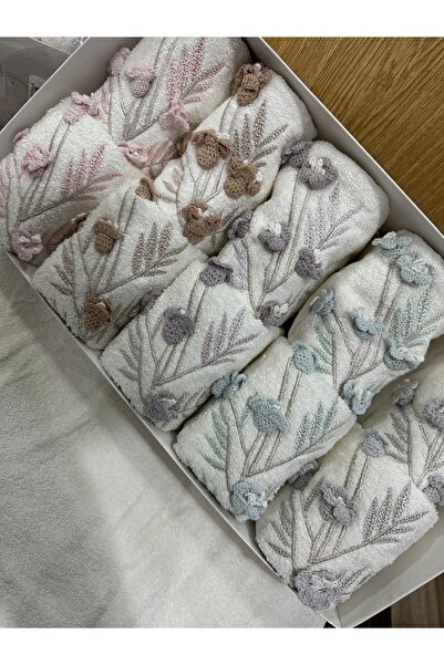 Fiesta FİESTA ANALI KIZLI 3D EL İŞİ NAKIŞLI KREM 6 lı Havlu 50x90 (6 Adet) 30...