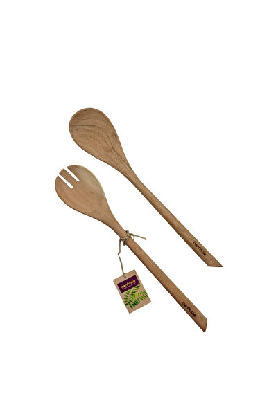 bonfesto Set of 2 Acacia wood utensils, spoon and fork, 34 x 6.5 x 1.5 cm