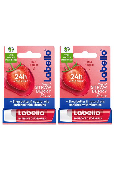 LABELLO Lip Balm Moisturising Lip Care Strawberry Shine Value Pack 2 X 4.8 G