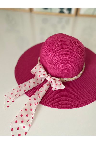 Petek Collection Fuchsia Pink Straw Beach Hat with Bow