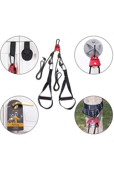 High Pulse Set de antrenament pentru extensori cu 7 accesorii, kit de antrenament pentru scripete, antrenamente pentru acasă și yoga