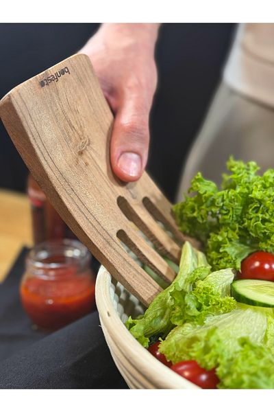 bonfesto Set of 2 salad mixing utensils, 2 claw forks made of Acacia wood, 15 x 7 x 2.5 cm