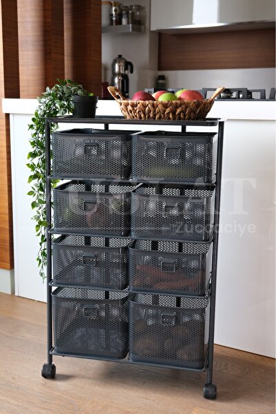 Yıldıray Metal حامل خضار ذو 4 طبقات بعجلات مع 8 أقسام