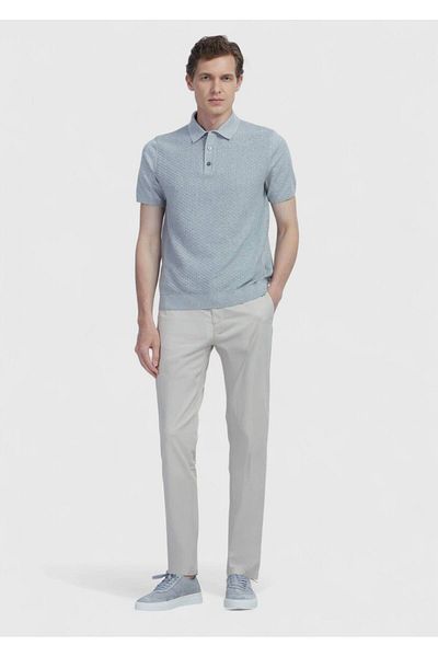 Ramsey Gray Polo Neck Jacquard Cotton Blended Knitwear