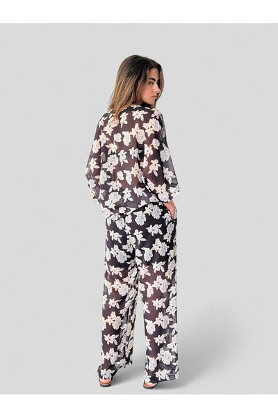 Retrobird Design Shorts Lined Chiffon Trousers Women Black White