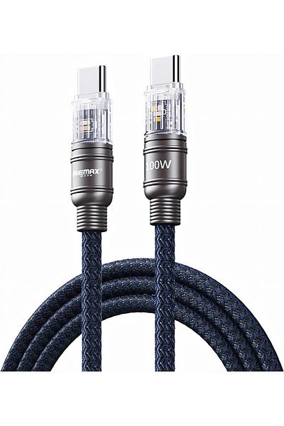 Remax Mena USB C Cable 100W with Light Connector 1M, USB Type C to C Cable