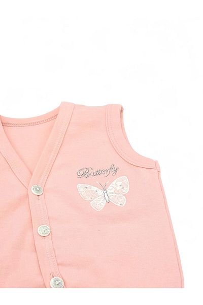 Ege Bebek Baby Girl Butterfly Embroidered Buttoned Seasonal Combed Cotton Vest