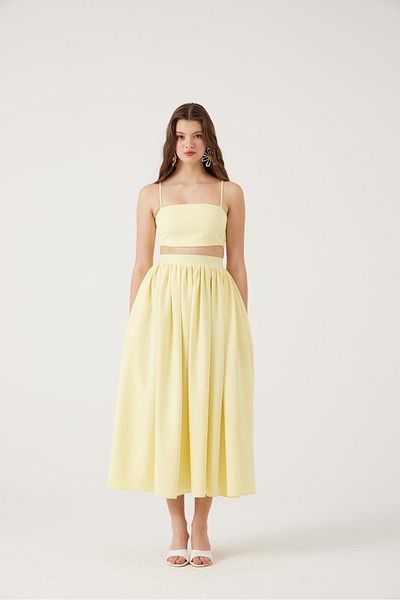 HOLLY LOLLY Long Skirt and Crop Double Isabella Suit with Pockets Yellow