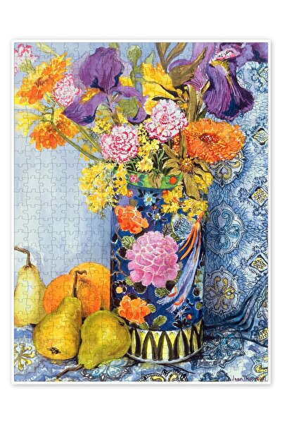 Jeronkarji Japon vazoda armutlu süsenler ve güller 500 Parça Puzzle Yapboz Mutfak Temalı Yetişkinler için