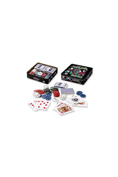 dalimag Set Poker cu 100 chips poker in cutie metalica, buton dealer, jetoane 4 culori de 1, 5 10 si 25, 2