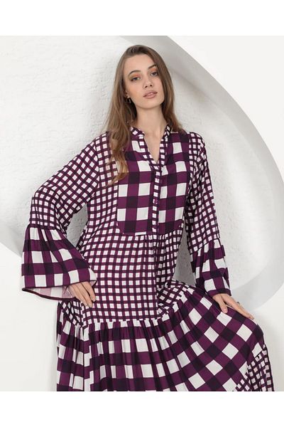 EL jadida Women's Patterned Plus Size Hijab Viscose Dress Purple
