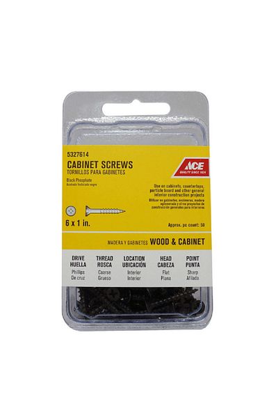 ACE 50-Piece Phillips Coarse Thread Flat Head Cabinet Screw Black No.6 x 1inch