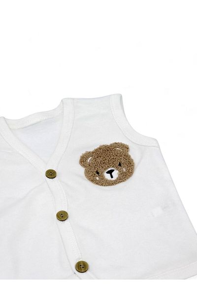 Ege Bebek Baby Boy Teddy Bear Embroidered Buttoned Seasonal 3-6-9-12-18-24 Months Combed Cotton Vest