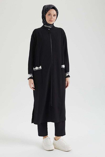 Armine Armi̇ne Trend Sleeves Ribbed Full Body Zipper Pocket Tunic 25Yt423