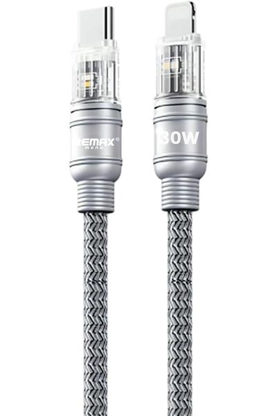 Remax Mena USB C Cable 30W With Light Connector 1M - Type C to iPh, Zinc Alloy & Braided, Fast Charg