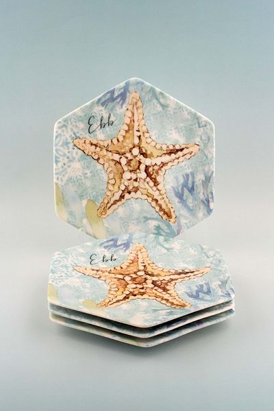 Bursa Porselen Dekor Seaside 4 Pieces Dessert/Cookies Plate