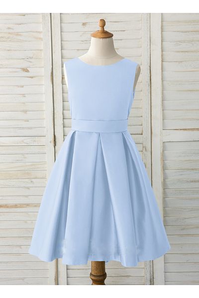 NSMLİFE Κορίτσι Παιδικό Baby Blue Απλό Μίνι Σατέν Φόρεμα Βραδινό Φόρεμα Αποφοίτησης Γενέθλια Φόρεμα Ημέρας Ανάγνωσης