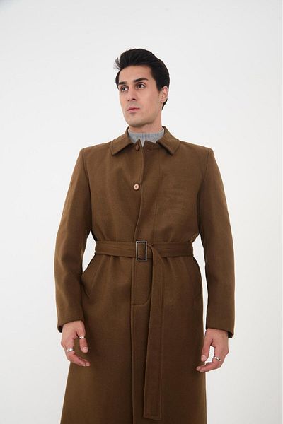 LEBS Men's Full Length Cashmere Coat with Belt