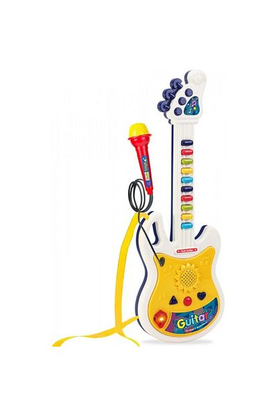 dalimag Chitara de Jucarie Pentru Copii cu Agatatoare de Gat, Microfon, Lumini si Sunete, 44 cm, Multicolor