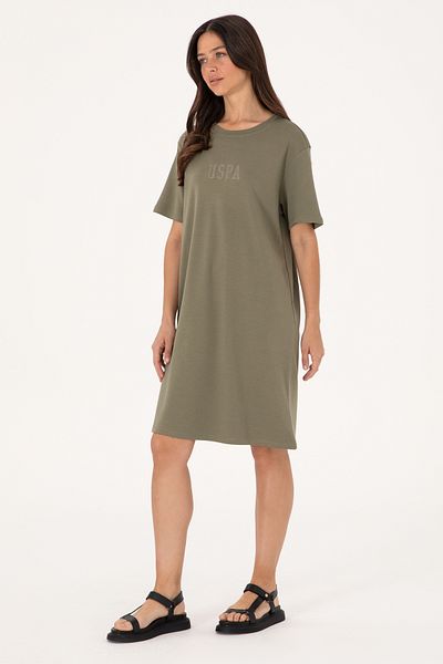 U.S. Polo Assn. Women's Dark Khaki Crew Neck Mini Length Knitted Dress 50306431-Vr111