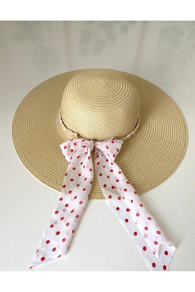 Petek Collection Straw Beach Hat with Bow and Ribbon