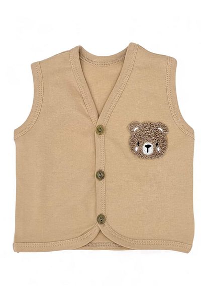 Ege Bebek Baby Boy Teddy Bear Embroidered Buttoned Seasonal 3-6-9-12-18-24 Months Combed Cotton Vest