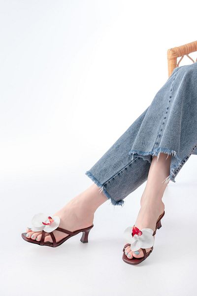 Moda Asmira S-622 Burgundy Orchid Detailed Thin Heeled Women's Slippers