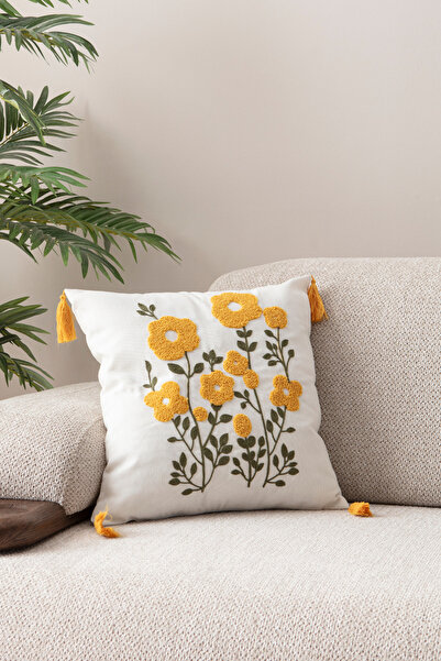 BUGİ HOME COLLECTİON Comfort Punch Pattern Throw Pillow Cover Square Decorative Bohemian Embroidered Sofa Pillowcase Poncho 45X45