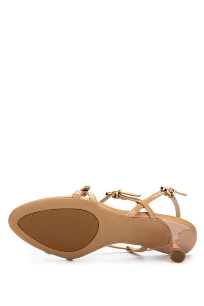 Tamer Tanca Women's Genuine Leather Beige Patent Leather Heeled Shoes