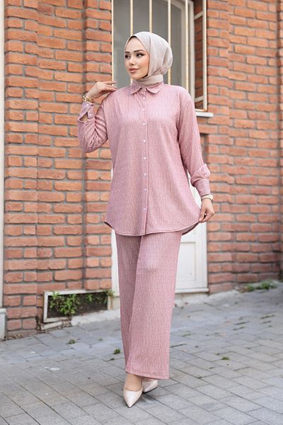 N.S NEVA STYLE Stoned Powder Hijab Double Set 12921Pd