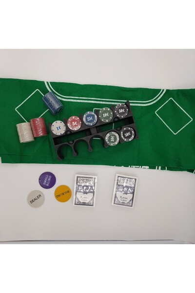 dalimag Set Poker Texas Holden negru 200 jetoane, 2 carti, covoras, 3 butoane, cutie