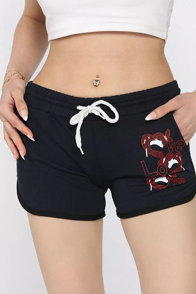 GÜLSELİ Mini pantaloni scurți de damă cu imprimeu bleumarin