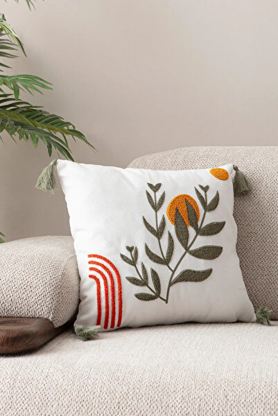 BUGİ HOME COLLECTİON Comfort Punch Patterned Throw Pillow Case Square Decorative Bohemian Embroidered Sofa Pillow Case Panç