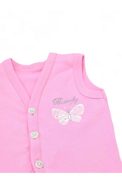 Ege Bebek Baby Girl Butterfly Embroidered Buttoned Seasonal Combed Cotton Vest