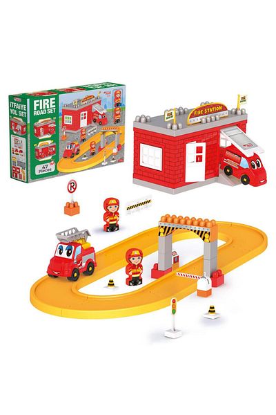 DEDE Toy Fire Truck Road 47 Piece Set 03323