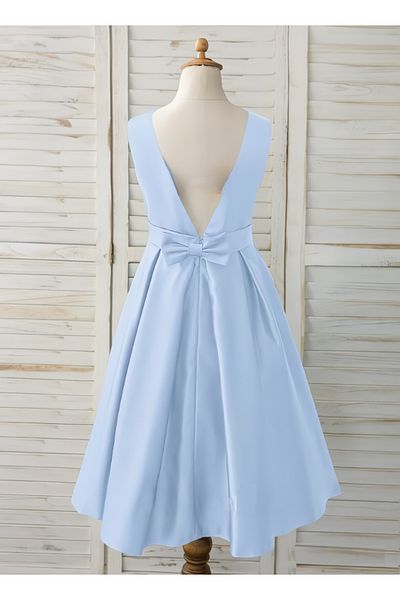 NSMLİFE Κορίτσι Παιδικό Baby Blue Απλό Μίνι Σατέν Φόρεμα Βραδινό Φόρεμα Αποφοίτησης Γενέθλια Φόρεμα Ημέρας Ανάγνωσης