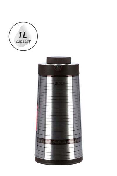 DELCASA قارورة مفرغة من الفولاذ المقاوم للصدأ فضي/أسود سعة 1 لتر