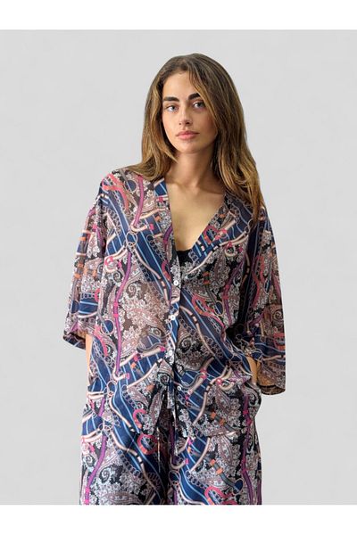 Retrobird Cămașă kimono din șifon cu decolteu în V pentru femei Prune