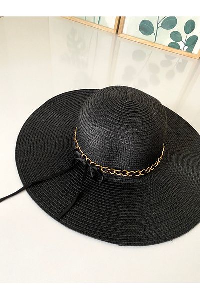 Petek Collection Straw Beach Hat with Black Accessories (58 cm)