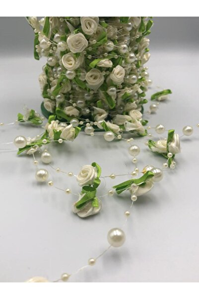 DUCK HOBY 3 Metre Misinalı Şerit İnci Gül Yapraklı Boncuk Şerit Çiçek Süsleme...