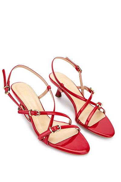Tamer Tanca Women's Genuine Leather Red Patent Leather Heeled Shoes