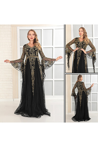 GATSBYLADY LONDON RHEA - EL İŞLEMELİ , TAŞEL DETAYLI KABARIK ELBİSE