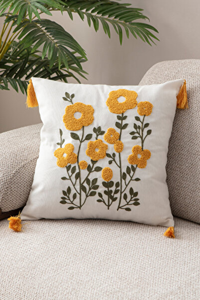 BUGİ HOME COLLECTİON Comfort Punch Pattern Throw Pillow Cover Square Decorative Bohemian Embroidered Sofa Pillowcase Poncho 45X45