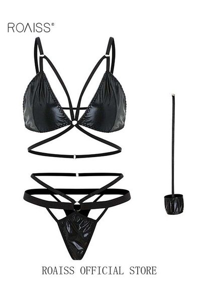 ROAISS Women's Hollow Polyurethane Lingerie