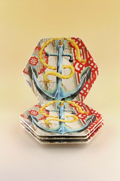Bursa Porselen Dekor Retro Marin 4 Pieces Dessert / Cookie Plate