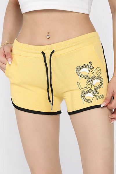 GÜLSELİ Mini pantaloni scurți pentru damă cu imprimeu galben
