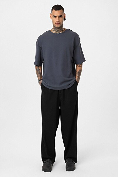 VAMOSCLO Πίσω κείμενο με τύπωμα oversized Πλεκτό μπλουζάκι καπνιστό