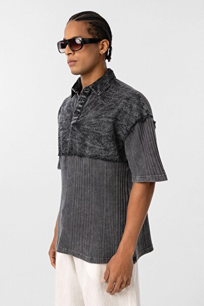 VAMOSCLO Πλενόμενο μπλουζάκι με λαιμόκοψη oversized μαύρο