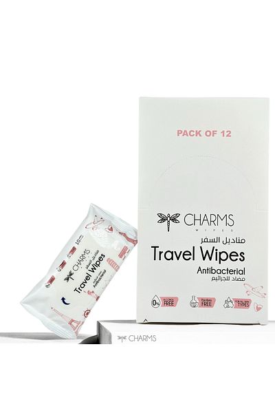 Charms Travel Wipes Antibacterial,10 Wipes (Pack of 12 ) I Alcohol & Paraben-Free, pH-Balanced.